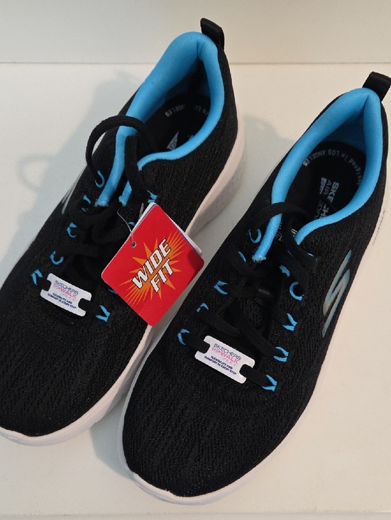 Skechers Shoes - Skechers Womens Black with Bright Blue Trim Athletic Sneakers NWT Size 6.5W